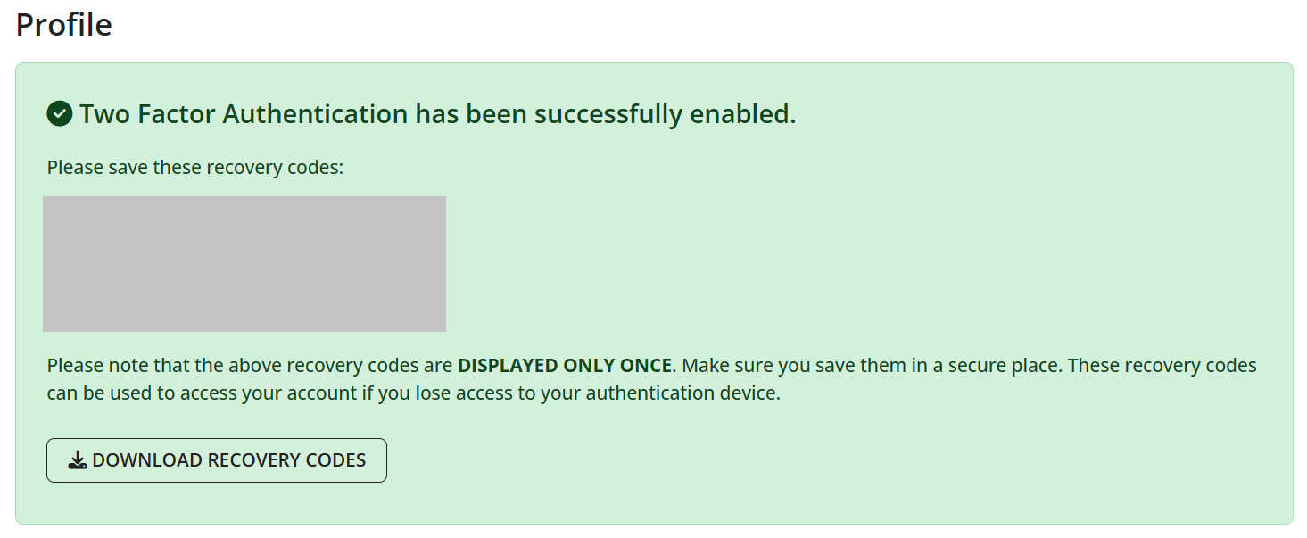 Two-Factor Authentication Recovery Codes